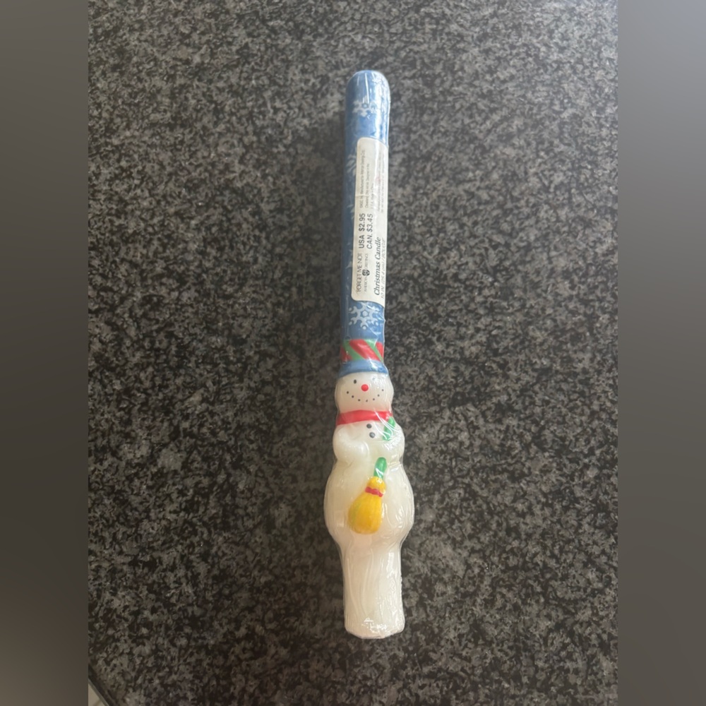 Snowman Holiday Candle Ornament - White with Blue and Red Accents